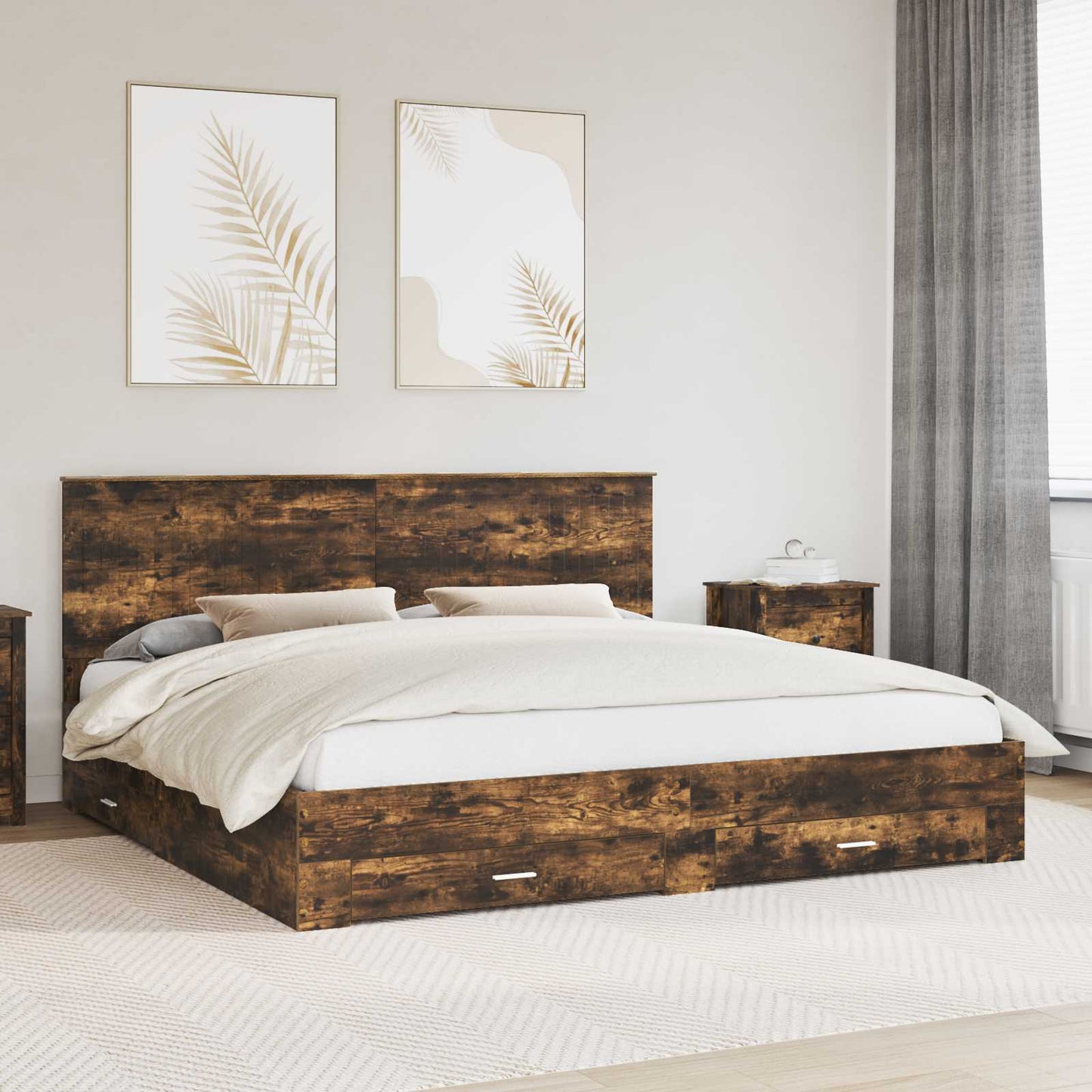 vidaXL Cadre de lit Chêne fumé 200 x 200 cm Bois d'ingénierie