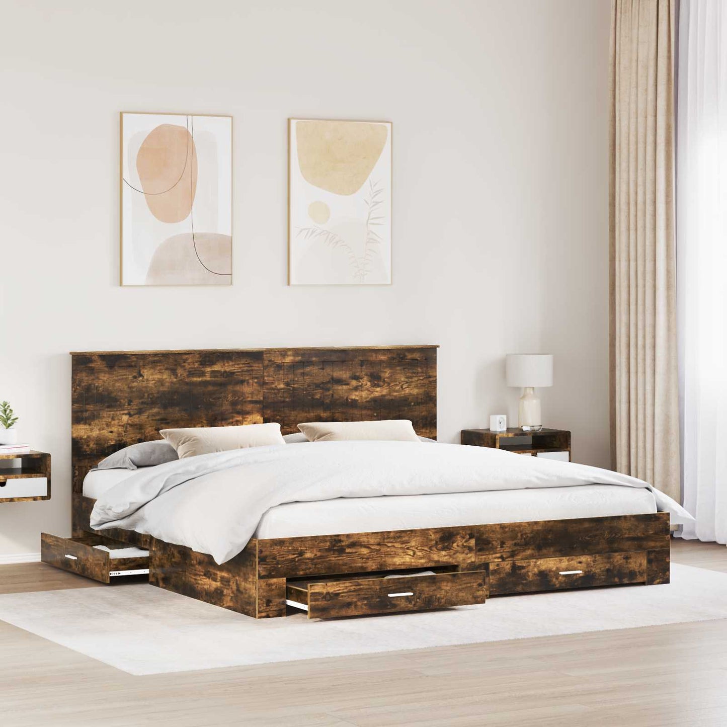 vidaXL Cadre de lit Chêne fumé 200 x 200 cm Bois d'ingénierie