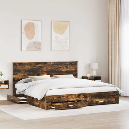 vidaXL Cadre de lit Chêne fumé 200 x 200 cm Bois d'ingénierie