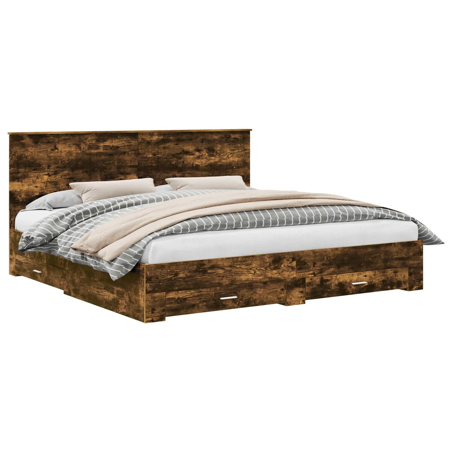 vidaXL Cadre de lit Chêne fumé 200 x 200 cm Bois d'ingénierie