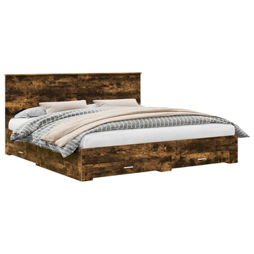 vidaXL Cadre de lit Chêne fumé 200 x 200 cm Bois d'ingénierie