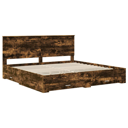 vidaXL Cadre de lit Chêne fumé 200 x 200 cm Bois d'ingénierie
