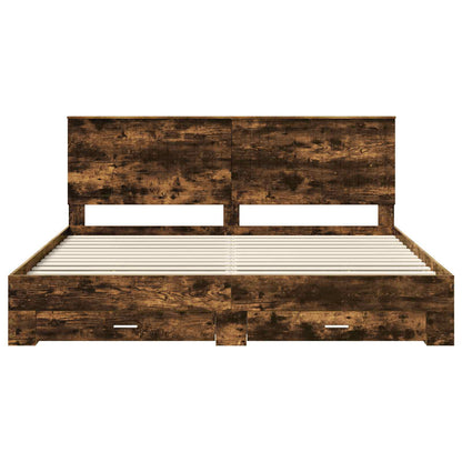 vidaXL Cadre de lit Chêne fumé 200 x 200 cm Bois d'ingénierie