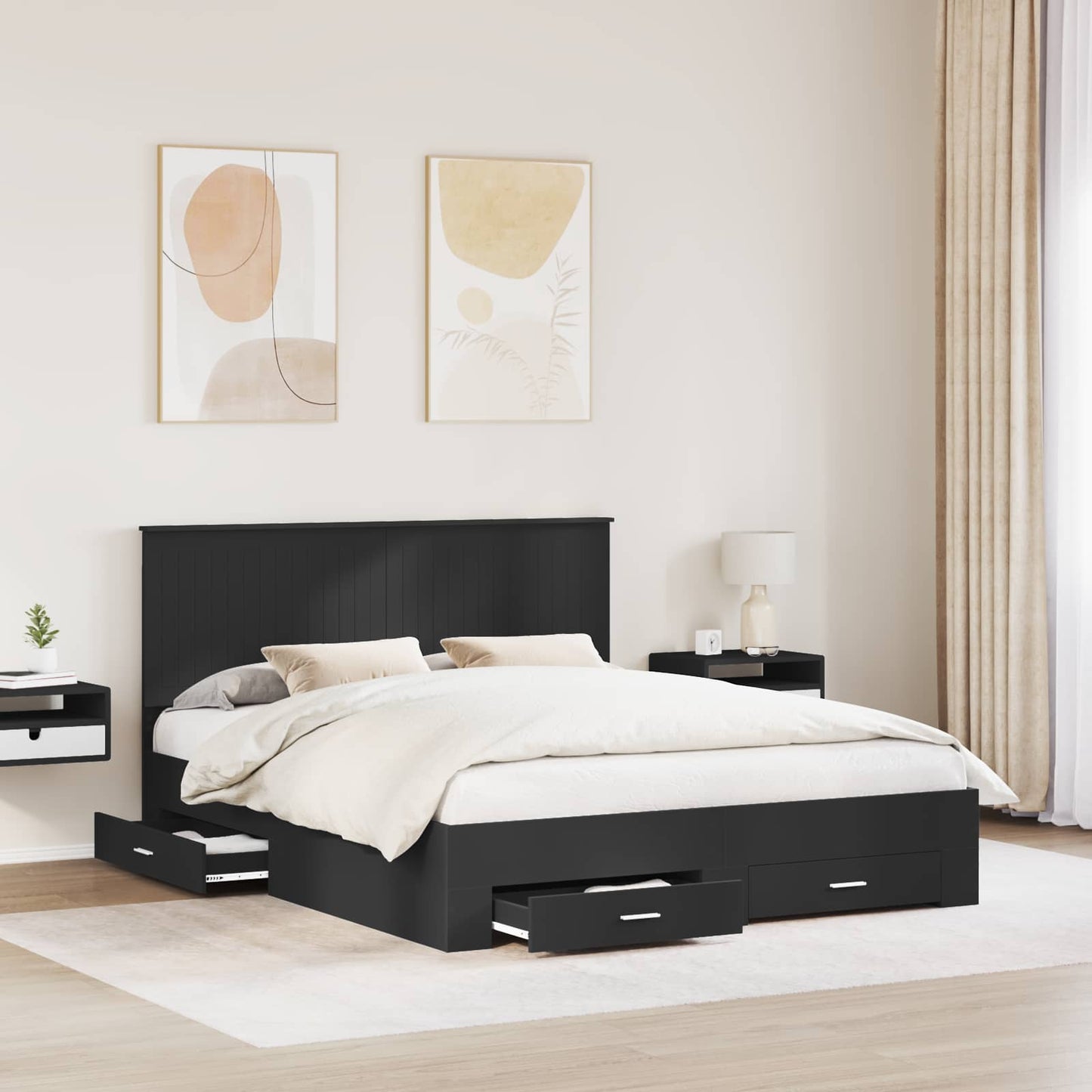 vidaXL Bettrahmen mit Kopfteil Schwarz 160 x 200 cm Holzwerkstoff