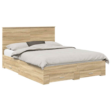 vidaXL Bettrahmen mit Kopfteil Sonoma-Eiche 150 x 200 cm Holzwerkstoff