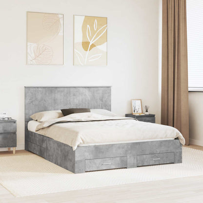 vidaXL Cadre de lit avec tête de lit gris béton 150 x 200 cm bois d'ingénierie