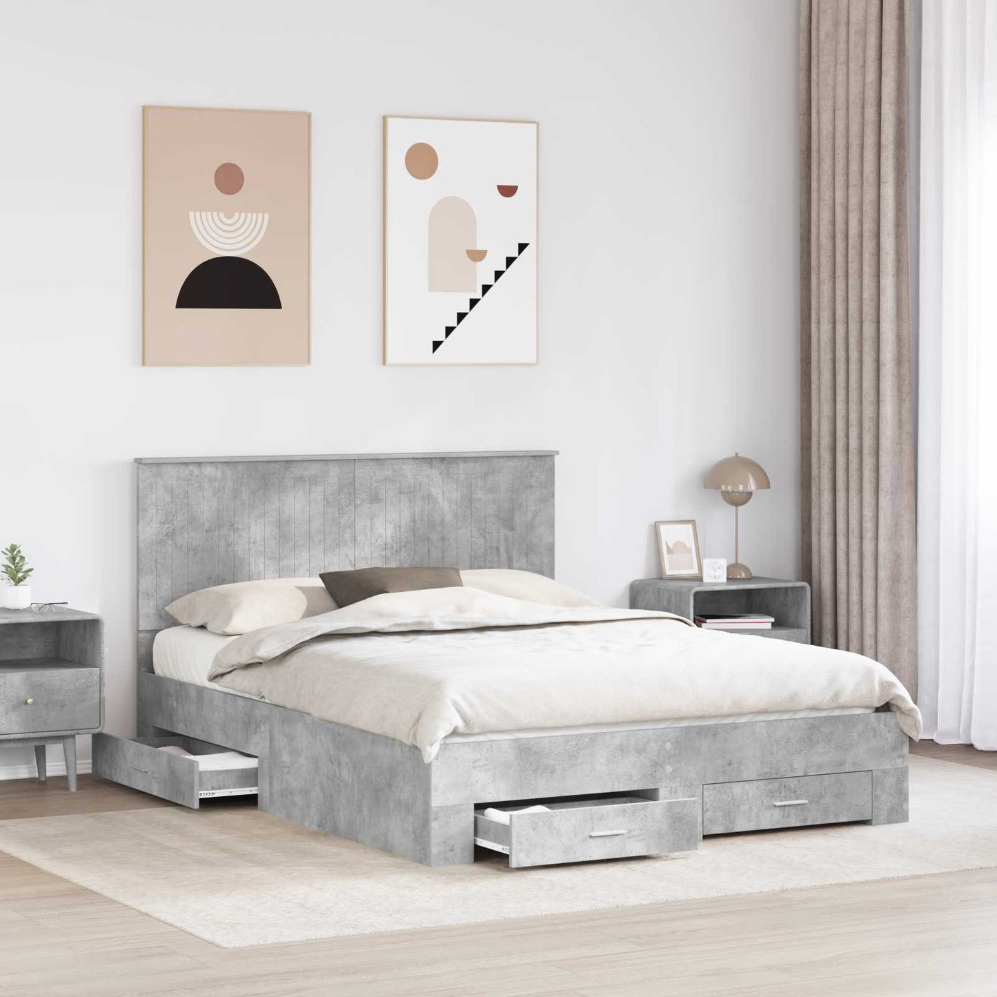 vidaXL Cadre de lit avec tête de lit gris béton 150 x 200 cm bois d'ingénierie