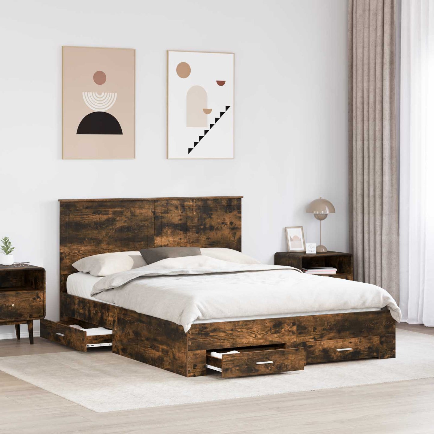 vidaXL Bettrahmen Geräucherte Eiche 150 x 200 cm Holzwerkstoff