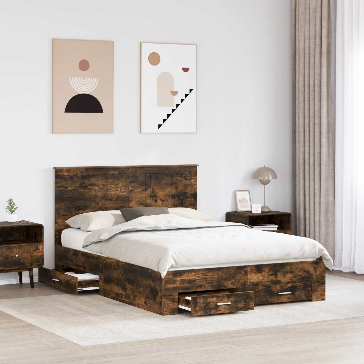 vidaXL Bettrahmen Geräucherte Eiche 140 x 190 cm Holzwerkstoff