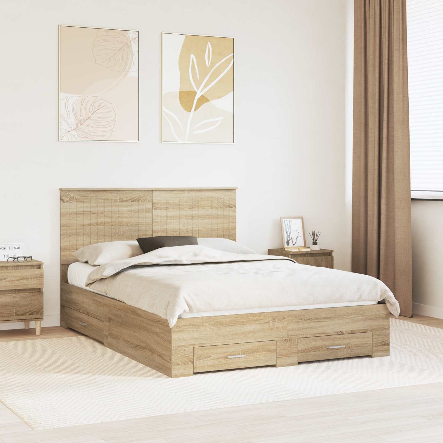 vidaXL Bettrahmen mit Kopfteil Sonoma-Eiche 135 x 190 cm Holzwerkstoff