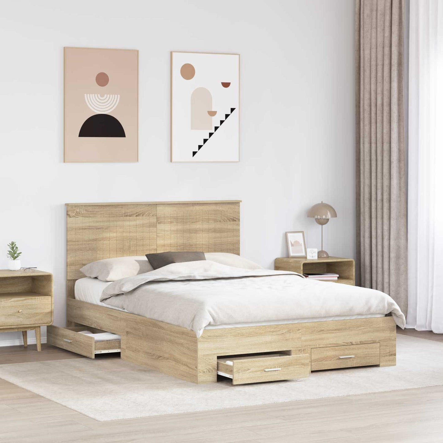 vidaXL Bettrahmen mit Kopfteil Sonoma-Eiche 135 x 190 cm Holzwerkstoff