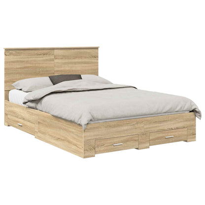 vidaXL Bettrahmen mit Kopfteil Sonoma-Eiche 135 x 190 cm Holzwerkstoff