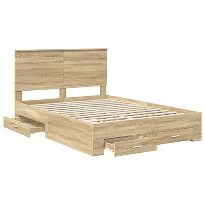 vidaXL Bettrahmen mit Kopfteil Sonoma-Eiche 135 x 190 cm Holzwerkstoff
