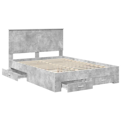 vidaXL Bettrahmen mit Kopfteil Beton Grau 135 x 190 cm Holzwerkstoff