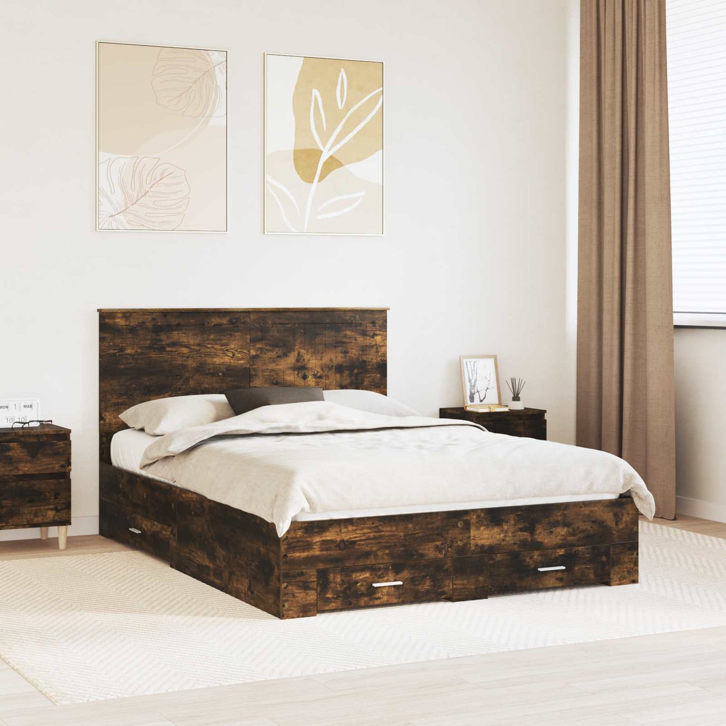 vidaXL Bettrahmen Geräucherte Eiche 135 x 190 cm Holzwerkstoff