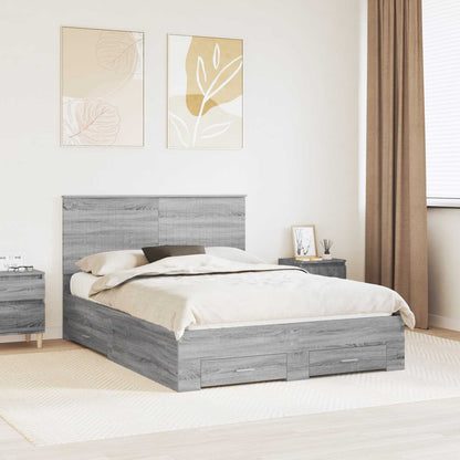 vidaXL Bettrahmen Graues Sonoma 135 x 190 cm Holzwerkstoff