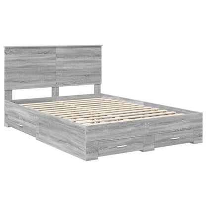 vidaXL Bettrahmen Graues Sonoma 135 x 190 cm Holzwerkstoff