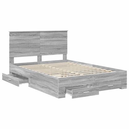 vidaXL Bettrahmen Graues Sonoma 135 x 190 cm Holzwerkstoff