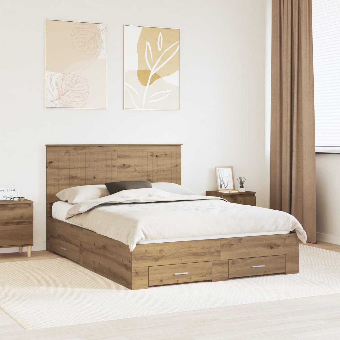 vidaXL Bettrahmen Artisan-Eiche 135 x 190 cm Holzwerkstoff