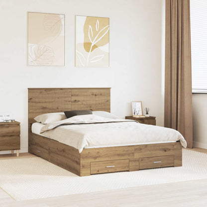 vidaXL Bettrahmen Artisan-Eiche 135 x 190 cm Holzwerkstoff
