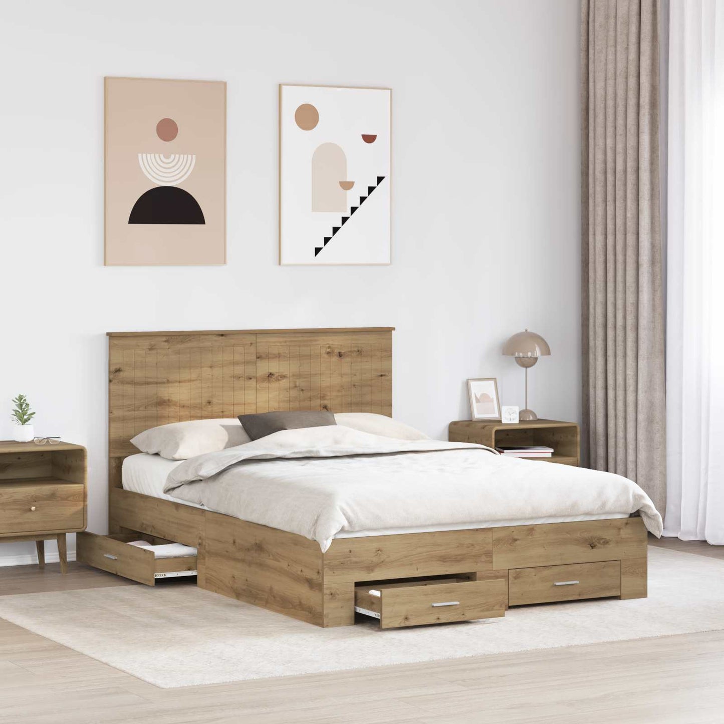 vidaXL Bettrahmen Artisan-Eiche 135 x 190 cm Holzwerkstoff