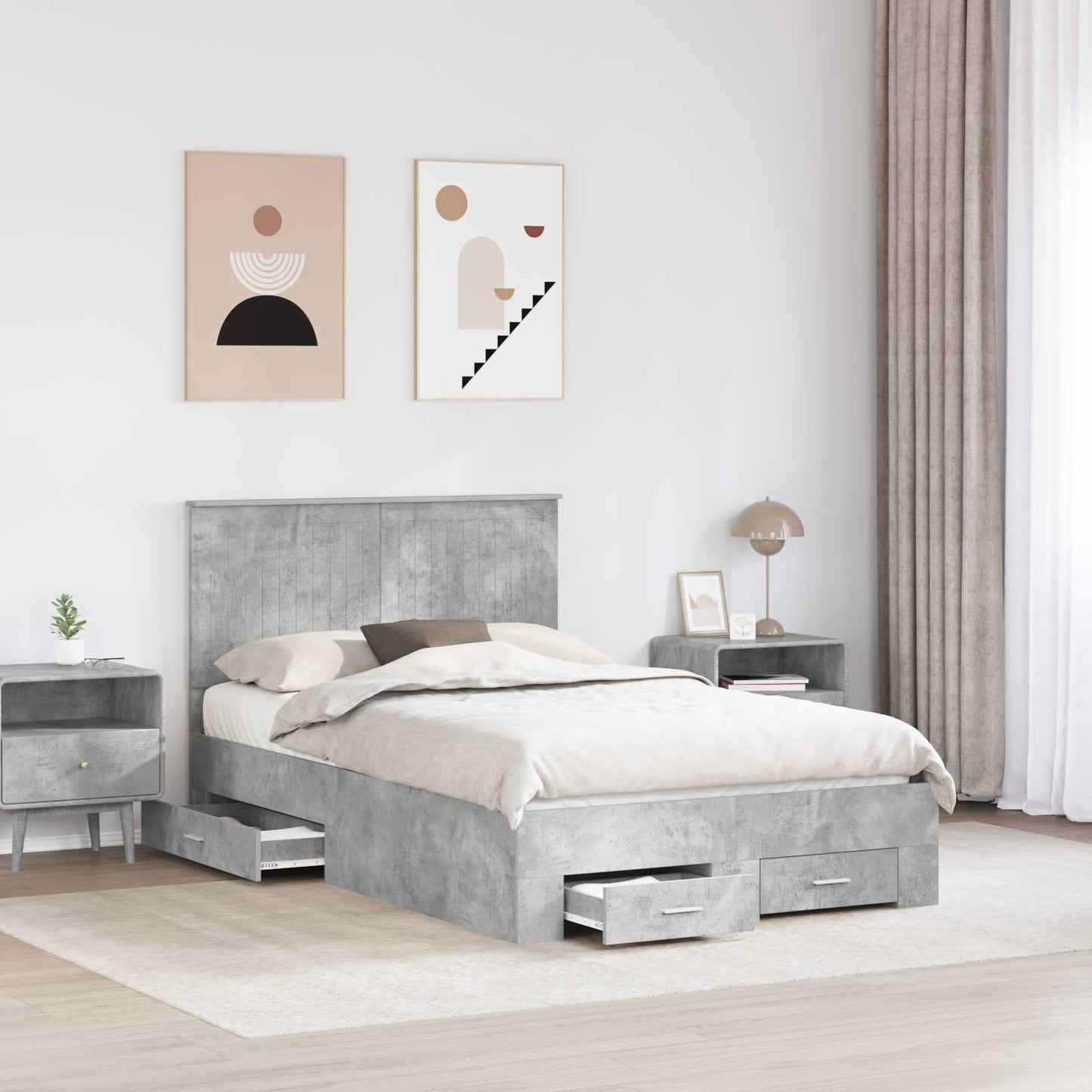 vidaXL Bettrahmen mit Kopfteil Beton Grau 120 x 190 cm Holzwerkstoff