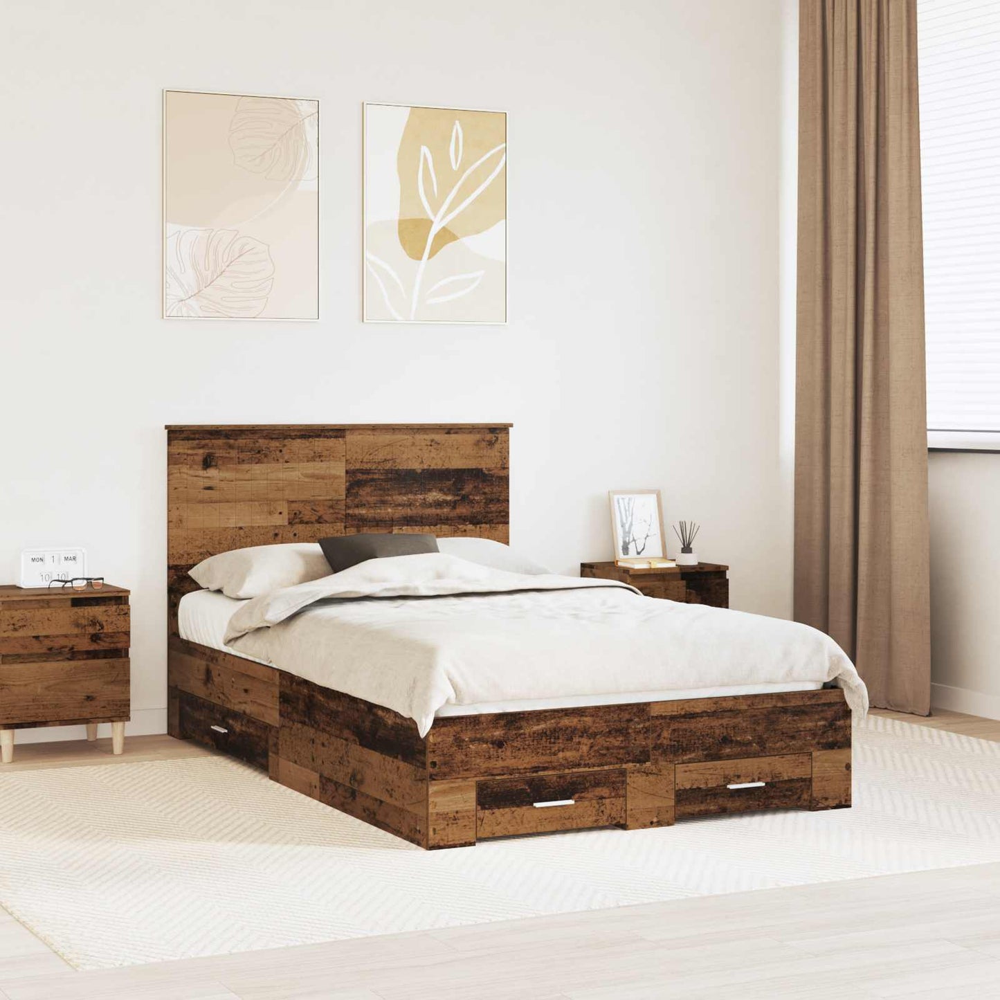 vidaXL Bettrahmen mit Kopfteil Altholz 120 x 190 cm Holzwerkstoff