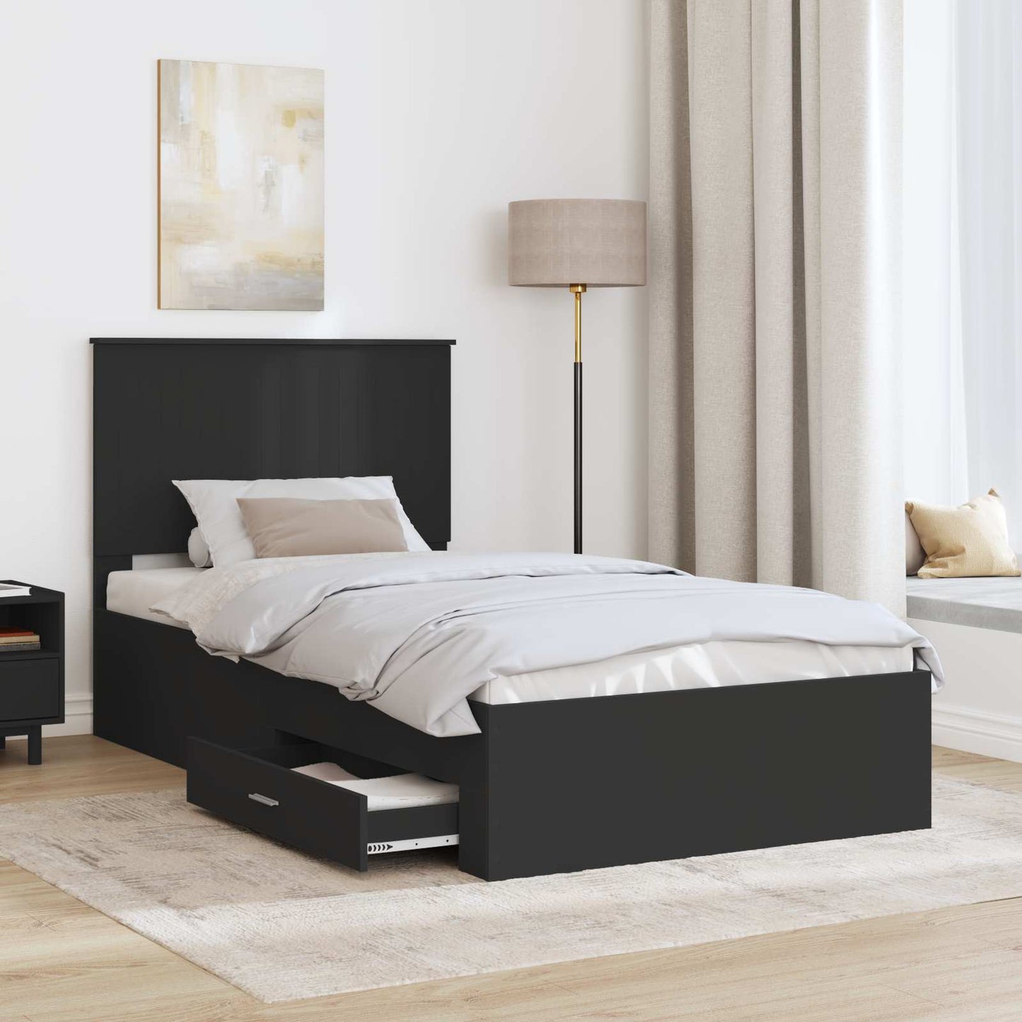 vidaXL Bettrahmen Schwarz und Silber 90 x 200 cm Holzwerkstoff