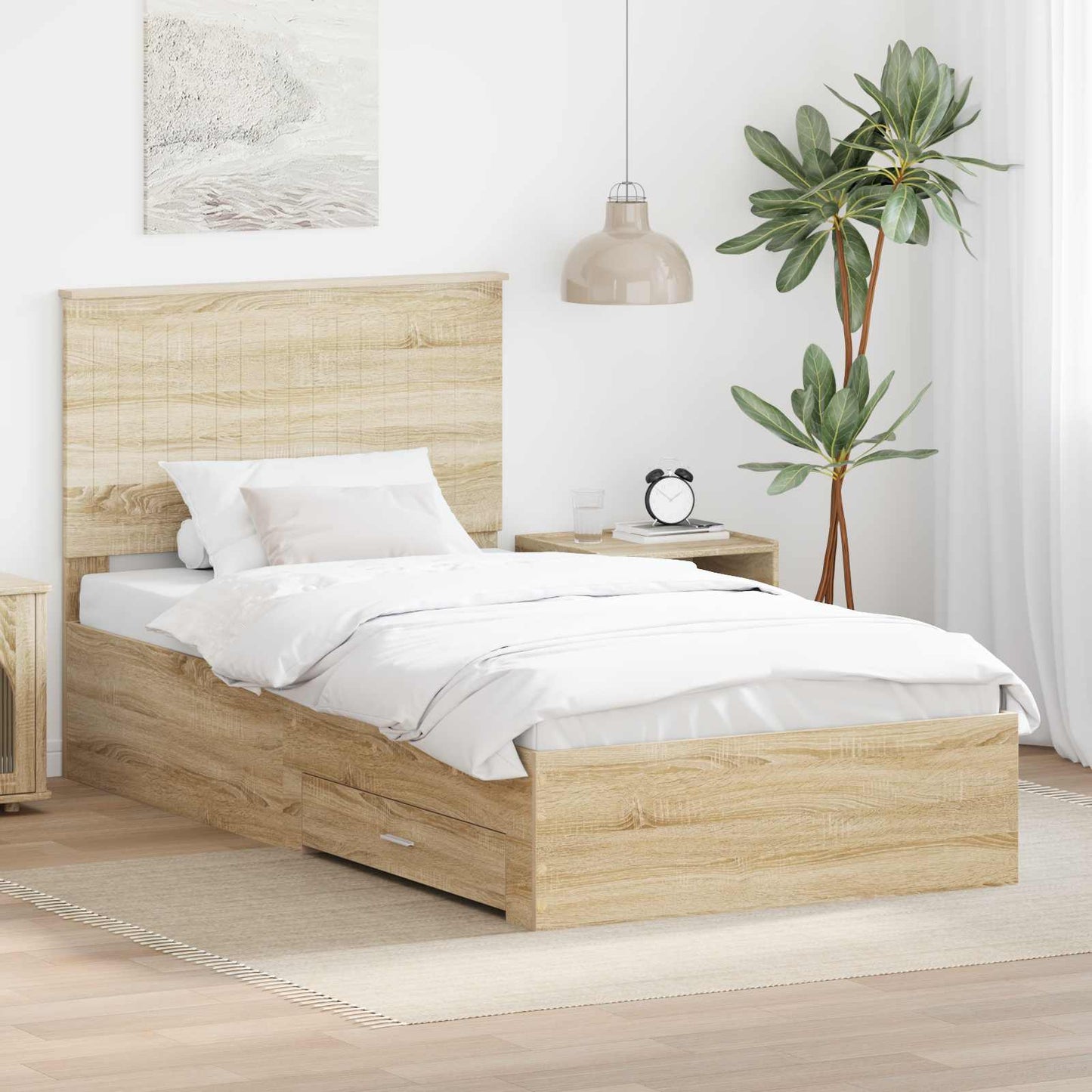 vidaXL Cadre de lit avec tête de lit chêne Sonoma 100 x 200 cm Bois d'ingénierie
