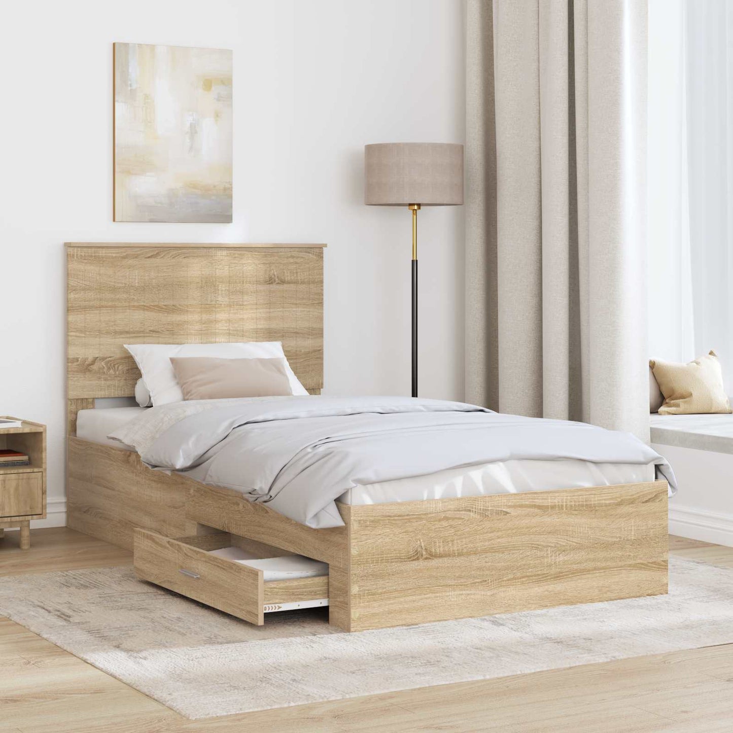 vidaXL Cadre de lit avec tête de lit chêne Sonoma 100 x 200 cm Bois d'ingénierie