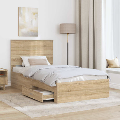 vidaXL Cadre de lit avec tête de lit chêne Sonoma 100 x 200 cm Bois d'ingénierie