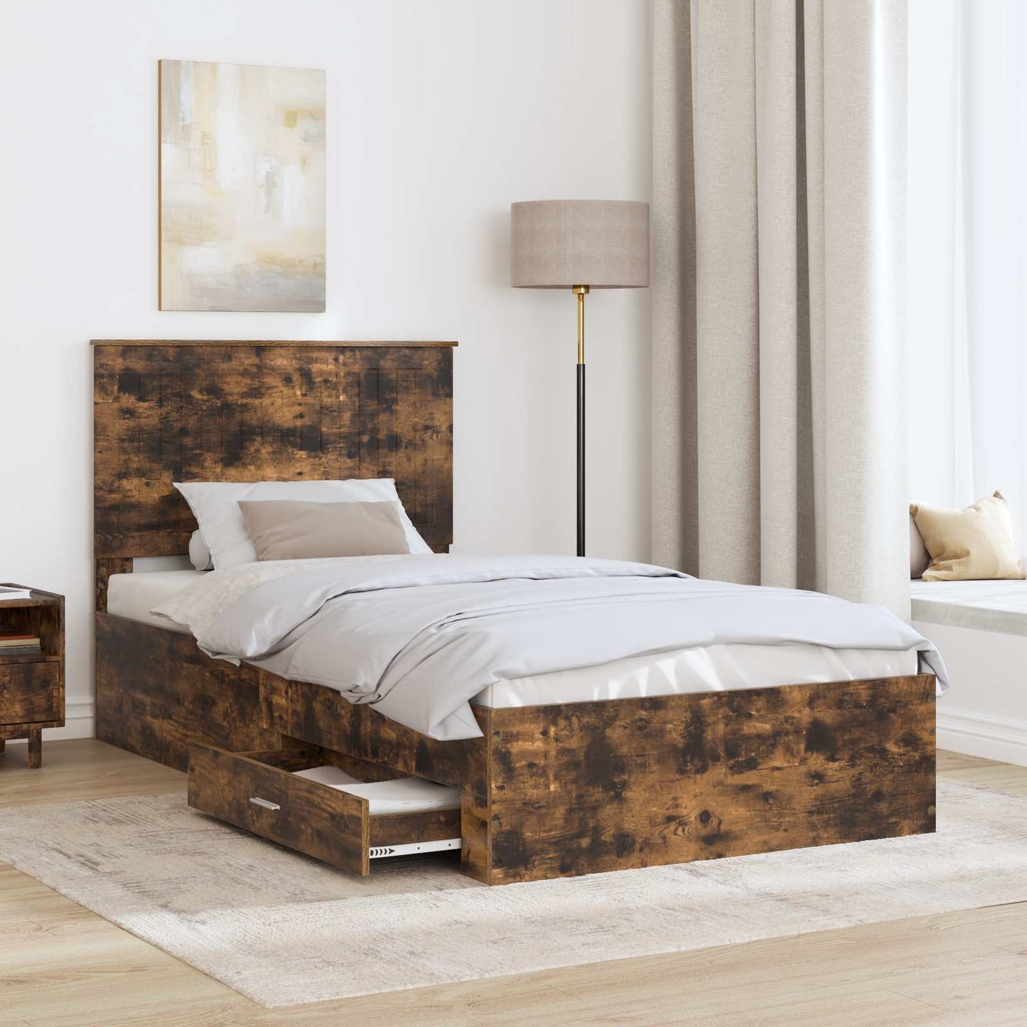 vidaXL Bettrahmen Geräucherte Eiche 100 x 200 cm Holzwerkstoff