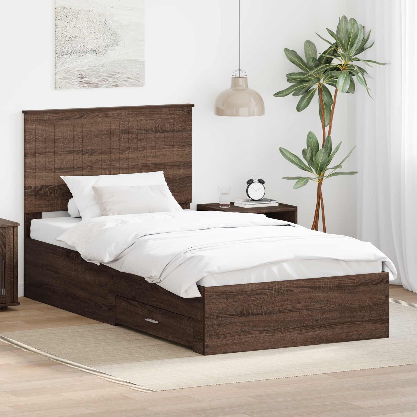 vidaXL Bettrahmen Braune Eiche und Silber 90 x 200 cm Holzwerkstoff