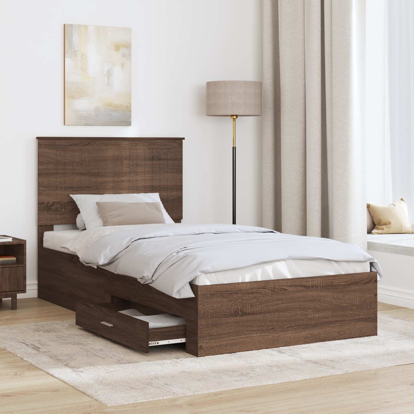 vidaXL Bettrahmen Braune Eiche und Silber 90 x 200 cm Holzwerkstoff