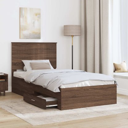 vidaXL Bettrahmen Braune Eiche und Silber 90 x 200 cm Holzwerkstoff