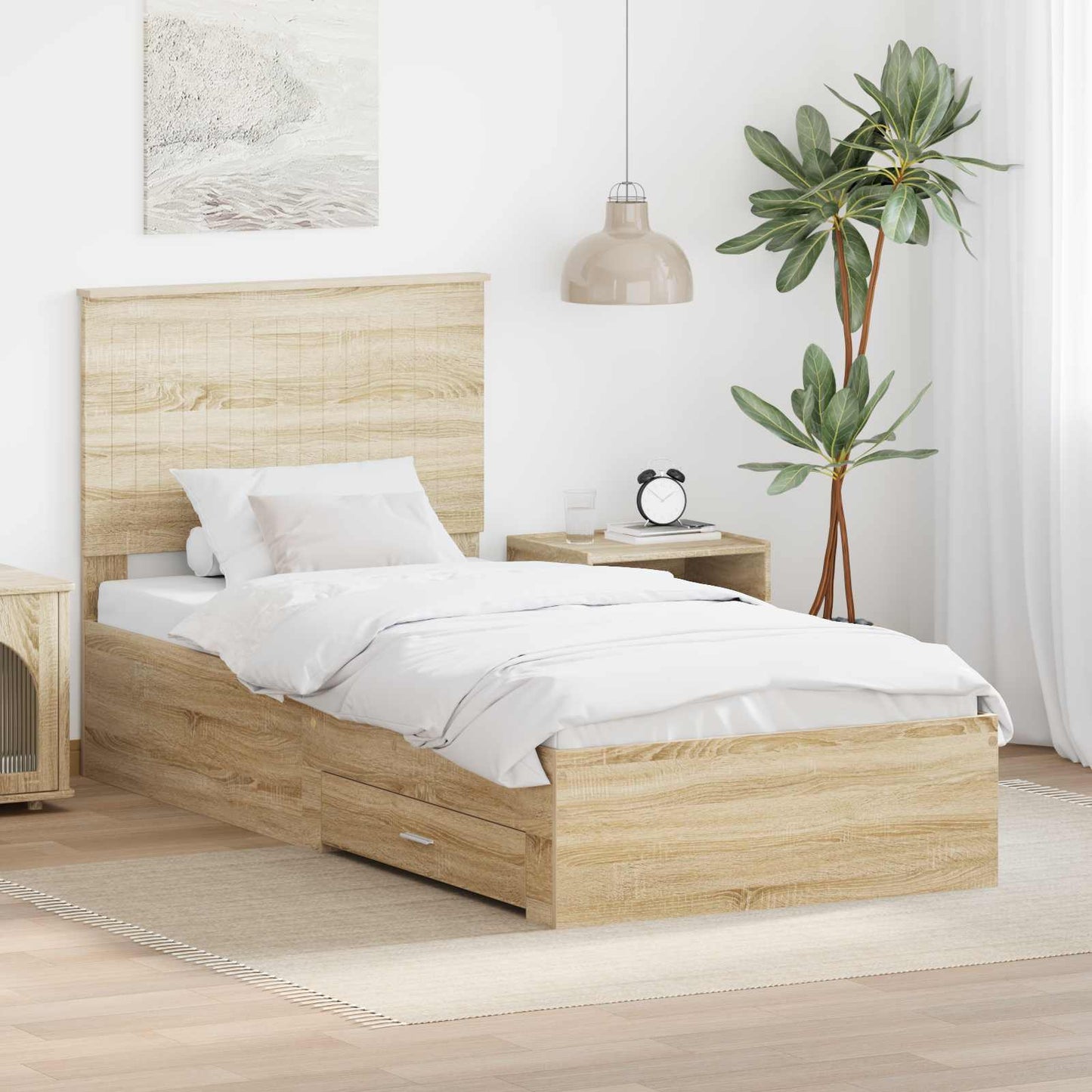 vidaXL Bettrahmen mit Kopfteil Sonoma-Eiche 90 x 200 cm Holzwerkstoff