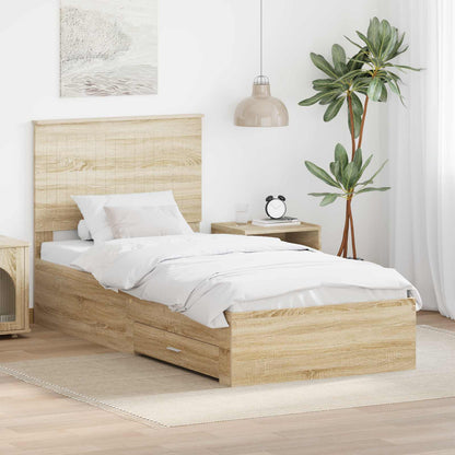 vidaXL Bettrahmen mit Kopfteil Sonoma-Eiche 90 x 200 cm Holzwerkstoff