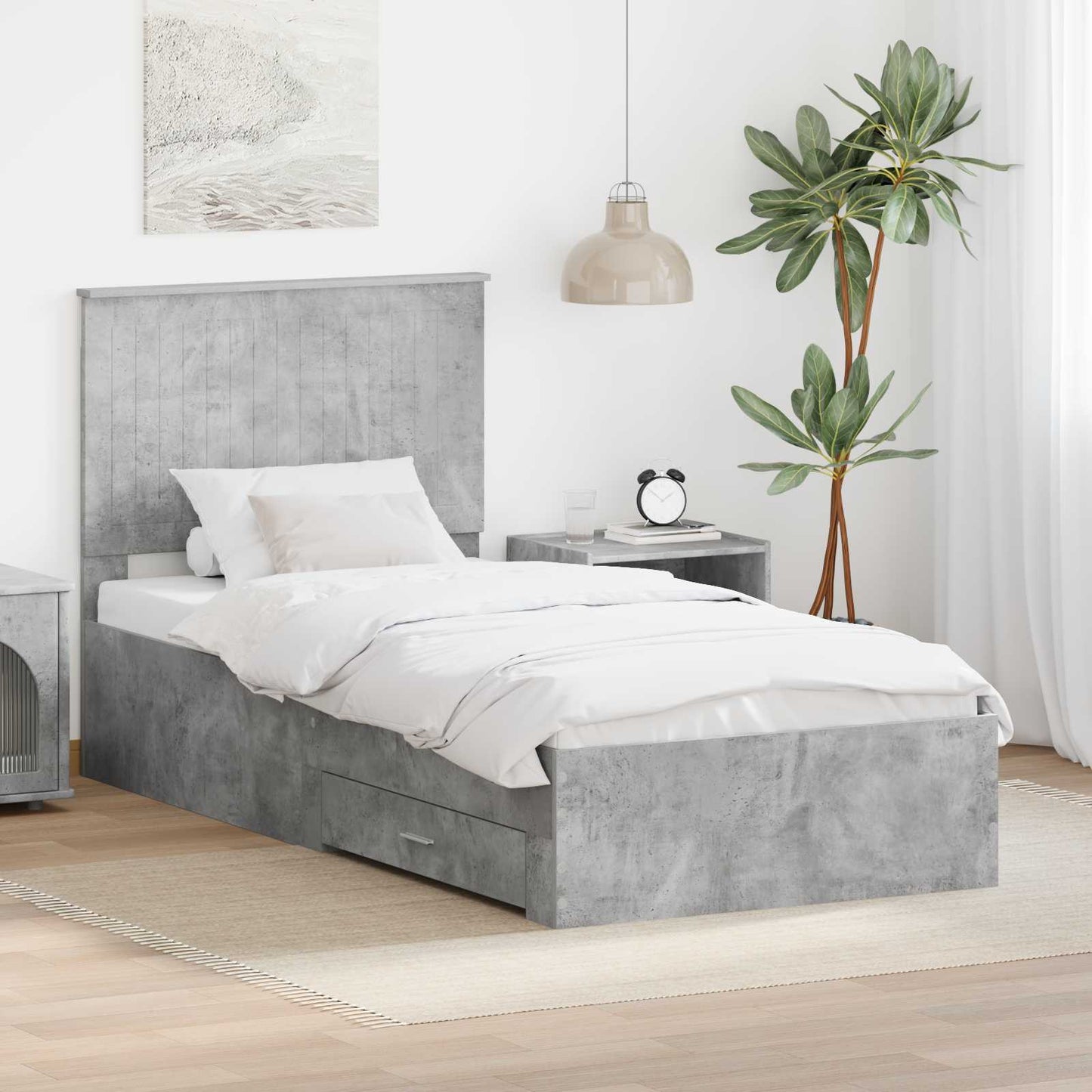 vidaXL Cadre de lit avec tête de lit Gris Béton 90 x 200 cm Bois d'ingénierie