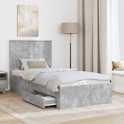 vidaXL Cadre de lit avec tête de lit Gris Béton 90 x 200 cm Bois d'ingénierie