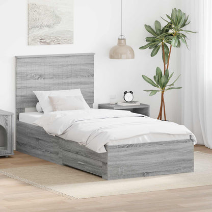 vidaXL Bettrahmen mit Kopfteil Graues Sonoma 90 x 200 cm Holzwerkstoff