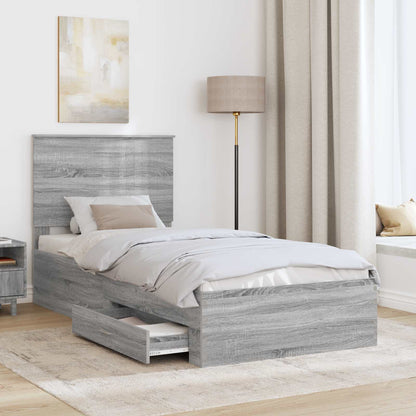 vidaXL Bettrahmen mit Kopfteil Graues Sonoma 90 x 200 cm Holzwerkstoff