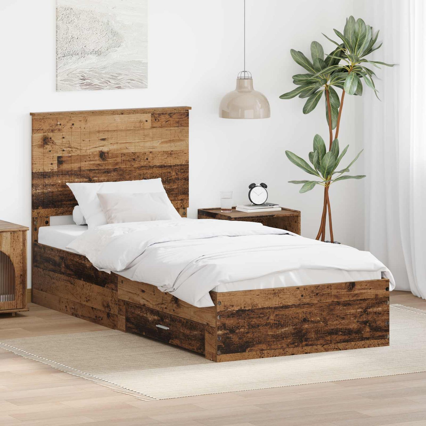 Cadre de lit avec tête de lit vidaXL bois de récupération 90 x 200 cm bois d'ingénierie