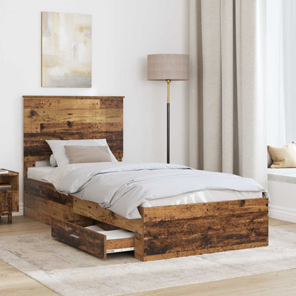 Cadre de lit avec tête de lit vidaXL bois de récupération 90 x 200 cm bois d'ingénierie