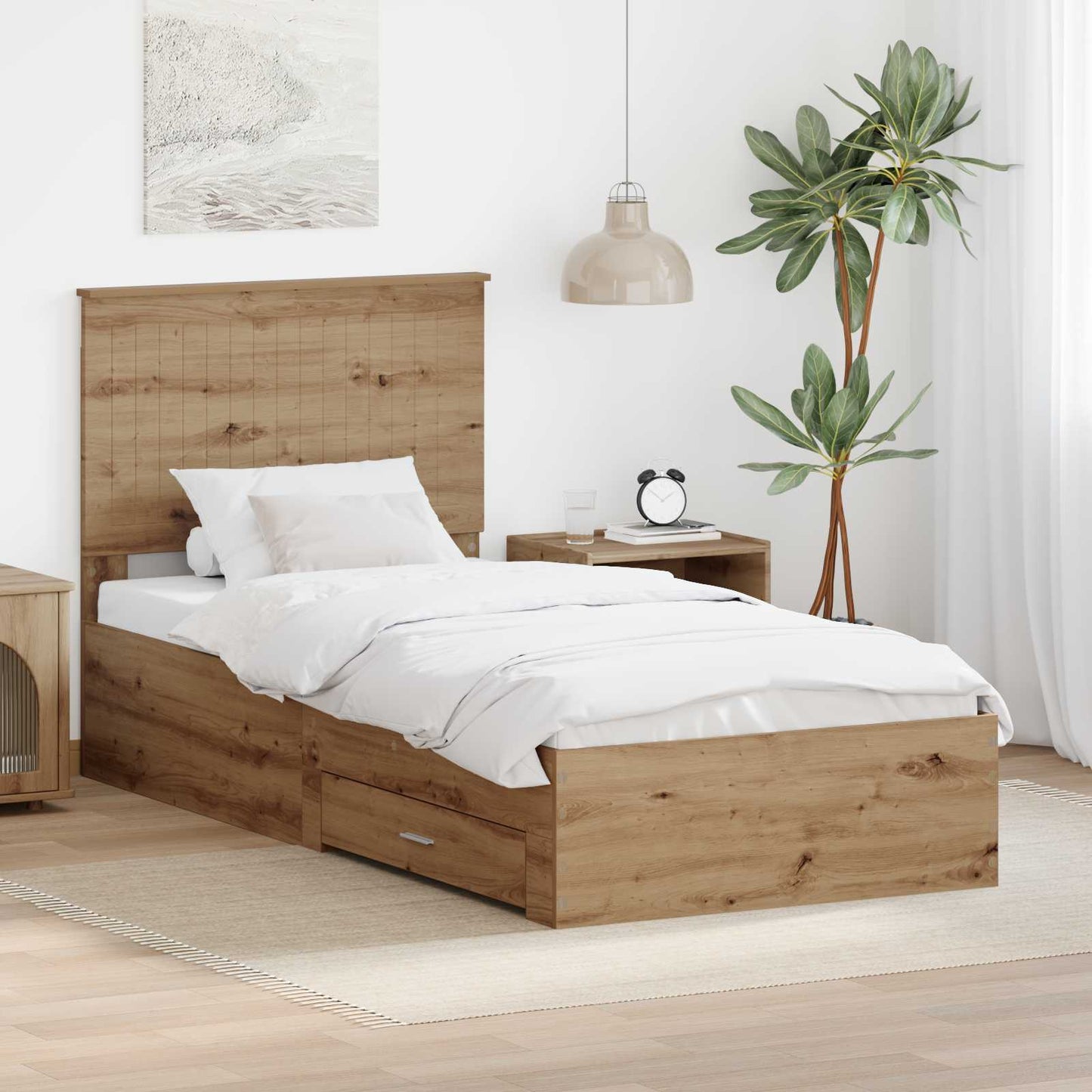 vidaXL Cadre de lit avec tête de lit Chêne artisan 90 x 200 cm Bois d'ingénierie