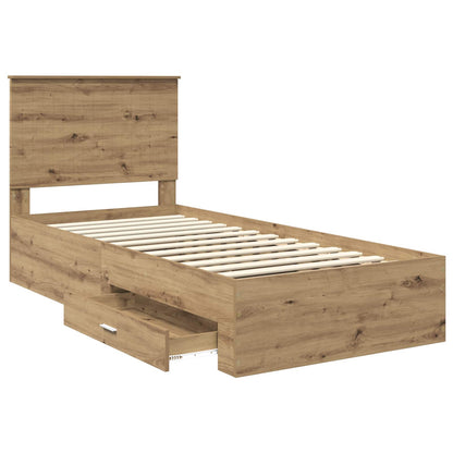 vidaXL Cadre de lit avec tête de lit Chêne artisan 90 x 200 cm Bois d'ingénierie