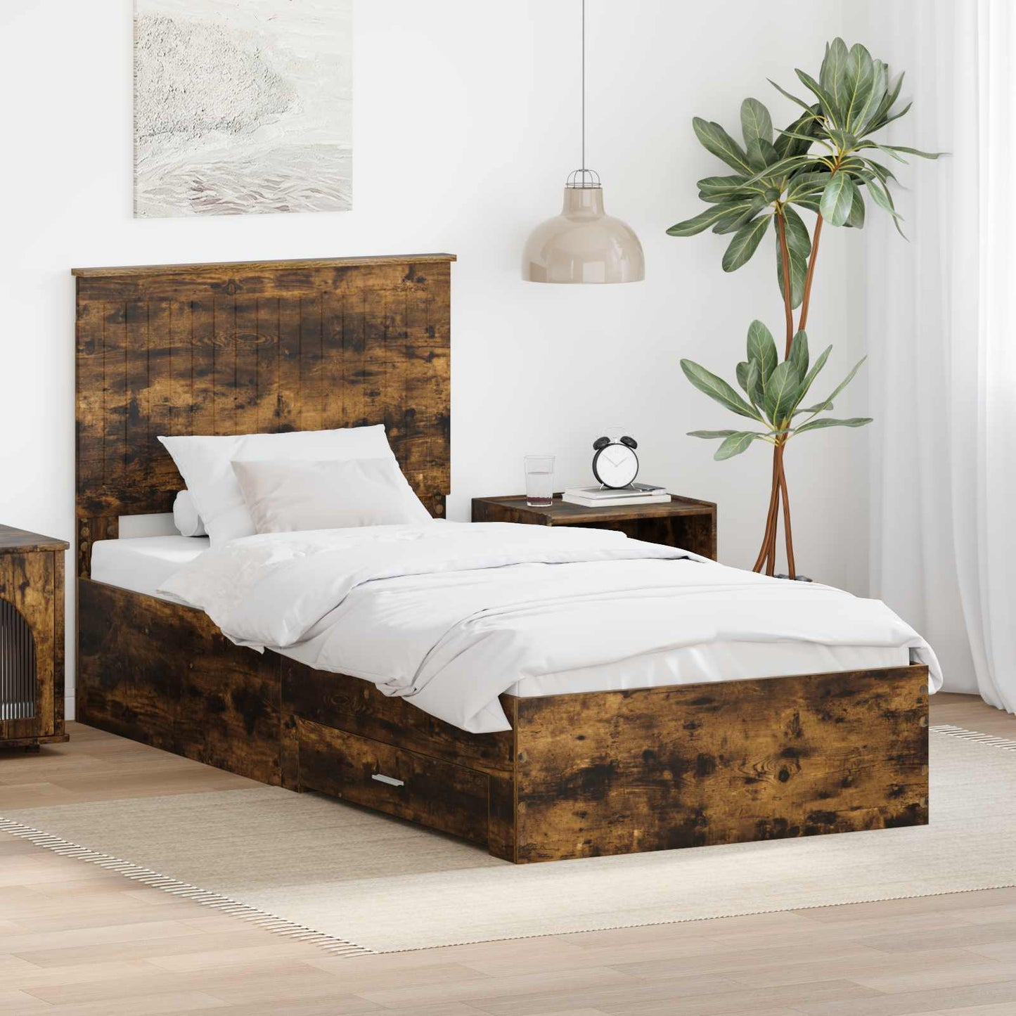 vidaXL Cadre de lit Chêne fumé 90 x 190 cm Bois d'ingénierie