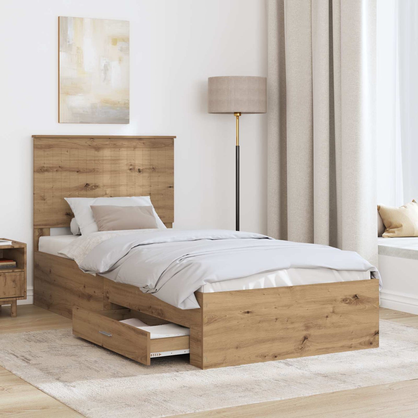 vidaXL Bettrahmen mit Kopfteil Artisan-Eiche 90 x 190 cm Holzwerkstoff