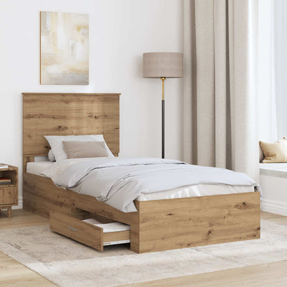 vidaXL Bettrahmen mit Kopfteil Artisan-Eiche 90 x 190 cm Holzwerkstoff