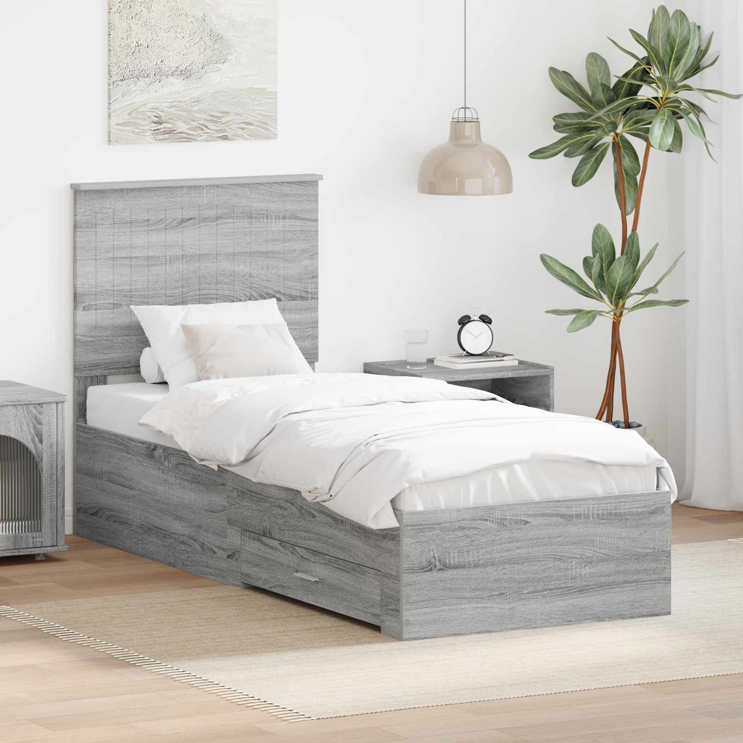 vidaXL Bettrahmen Graue Sonoma und Silber 70 x 190 cm Holzwerkstoff