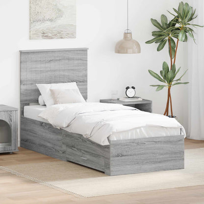vidaXL Bettrahmen Graue Sonoma und Silber 70 x 190 cm Holzwerkstoff